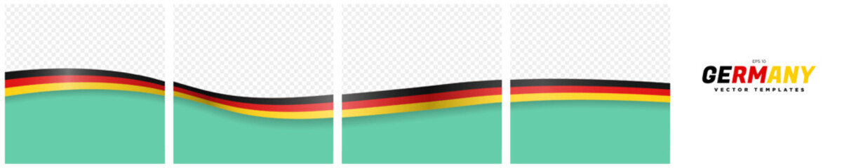 Set of Continuous Social Media Carousel Post Card Template of German Flag Ribbons, isolated. Editable Vector Illustration, EPS 10. German Flag Frames square. Silk German Flag Ribbon.