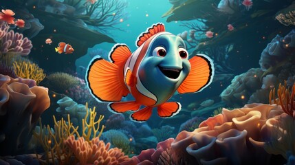 Fototapeta na wymiar Underwater world: Dive into the depths of the ocean and create a wallpaper with colorful fish,