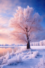 Beautiful Winter Landscape with Trees