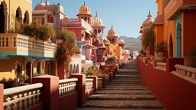 bright Indian colors , Jaipur, Rajasthan, India, Generative AI.