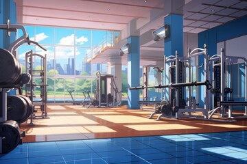 Gym city anime visual novel game. Generate Ai - obrazy, fototapety, plakaty