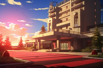 Hotel sunset anime visual novel game. Generate Ai