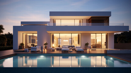Sunset Elegance: Modern Minimalist Villa with Pool