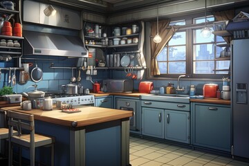 Kitchen room anime visual novel game. Generate Ai