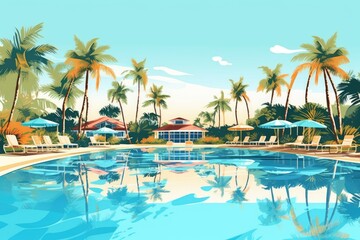 Fototapeta na wymiar paradise resort tropical summer vacation illustration