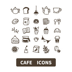 シンプルなカフェ・コーヒーの手描き風アイコン素材