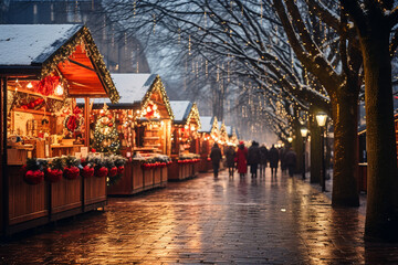 Fototapeta premium Beautiful and romantic Christmas markets. AI generative.
