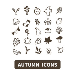 シンプルな秋の手描き風アイコンセット
