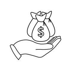 money icon vector hand holding bag of money icon  finance sign