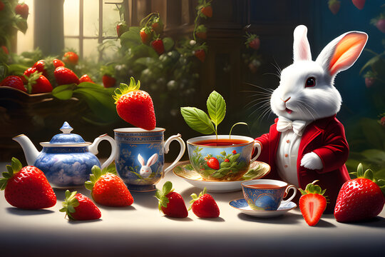 Rabbit loves strawberry