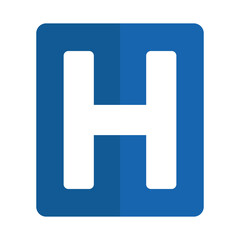 Hospital Sign H In Blue Potrait Square Shape
