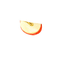 Watercolor isolated illustration of red apple slice