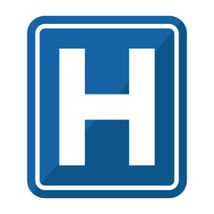 Hospital Sign H In Blue Potrait Square Shape With White Line
