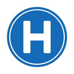 Hospital Sign H In Blue Circle Shape With White Line
