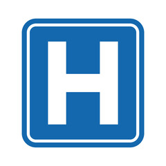 Hospital Sign H In Blue Potrait Square Shape With White Line
