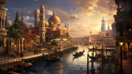 Venice romantic gondolas - obrazy, fototapety, plakaty