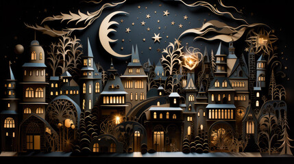 Obraz premium paper cut of a city at night.