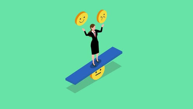 Emotional intelligence, balance emotion control feeling between work stressed or sadness and happy lifestyle cartoon animation in 4K UHD 3840x2160
