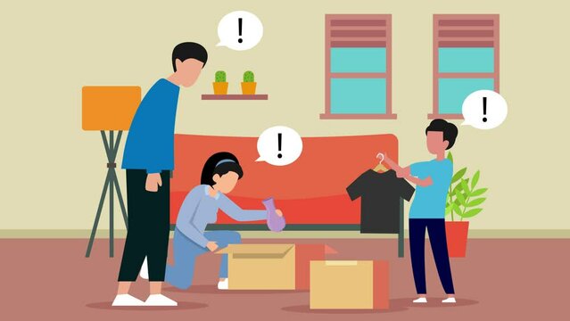 Family moving 2d cartoon animation