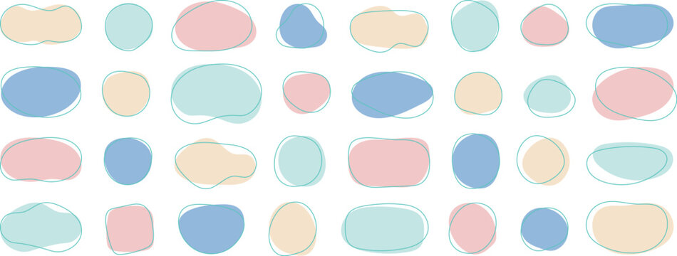 かわいい抽象的なゆるゆるフレーム　青　水色　流動体　Set of cute abstract shapes.Vector loose frame.
