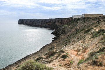 Cliffs and coast of Sagres and The Fort in the background