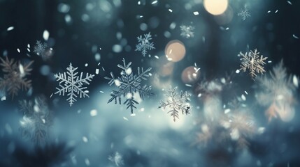 Fototapeta na wymiar Winter navy blue background with snowflakes. Generative AI.