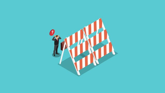 Businessman facing problem that too big cartoon animation in 4K UHD 3840x2160