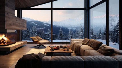 Obraz premium Mountain challet interior living room