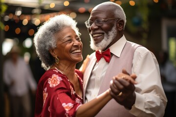 Elderly couple dancing, senior man and woman having fun
