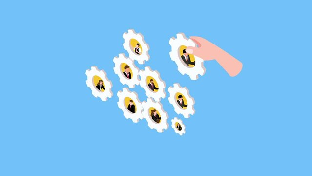 Managing teamwork or collaboration for success cartoon animation in 4K UHD 3840x2160