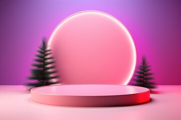 3D Render Empty Podium for Christmas Offer, Xmas Pedestal for Product Presentation, Christmas Sale Off Advertising. Generative Ai