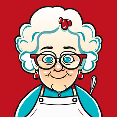a portrait of a kind and grandmotherly old lady with short curly white hair, wearing light glasses a, vector illustration cartoon