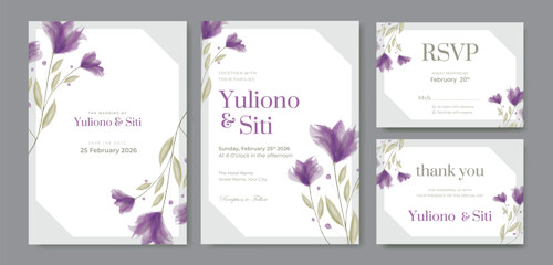 elegant wedding invitation with flower watercolor premium vector	

