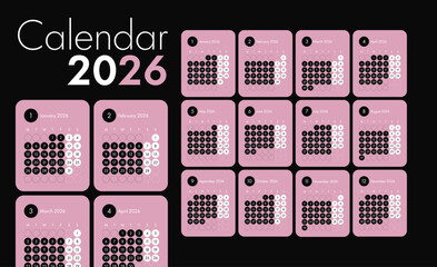 Calendar 2026 for application, simple design, user interface