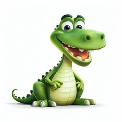 Fototapeta premium Cartoon Green Funny Crocodile. Generative ai