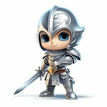 Cartoon Little Knight in Silver Armor. Generative ai