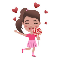 child licks lollipop. happy cute little kid boy and girl eat candy and sweets. Unhealthy eating. Lollipop 