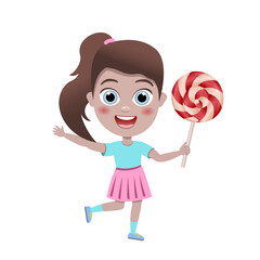 child licks lollipop. happy cute little kid boy and girl eat candy and sweets. Unhealthy eating. Lollipop 
