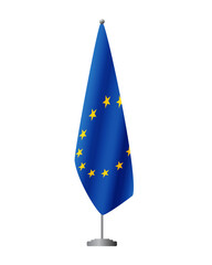 European Union flag on flagpole for official meetings, transparent background, vector - obrazy, fototapety, plakaty