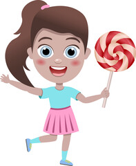 child licks lollipop. happy cute little kid boy and girl eat candy and sweets. Unhealthy eating. Lollipop 