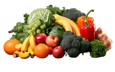 Nutrient Rich Bounty Vegetable and Fruit Pile on Isolated Background. AI