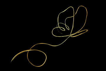 vector simple gold golden crayon or chalk effect line art single or one continuous fly butterfly