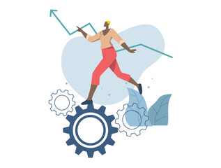 Enthusiastic staff working All personnel are the priority of the organization. Employees are the important cog that drives the company. Businesswoman walking on gears. Vector design illustration.