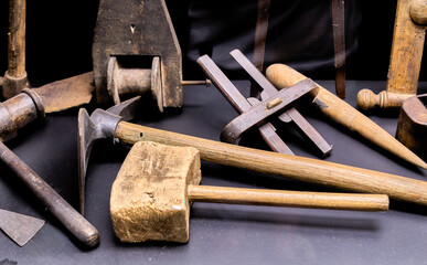 Old woodworking tools for shipbuilding
