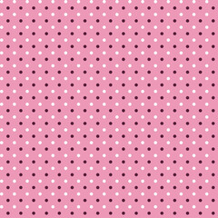 Abstract geometric fabric seamless pattern of small white and purple brown polka dots on a pink background