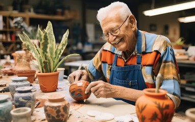 active elderly enjoying planting