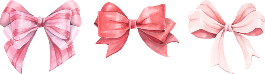 hand-drawn watercolor vector bows and ribbons.  gift bows. Christmas arrangement. Festive red bow.. Colored decorative bows for cards, invitations, scrapbooking, decor