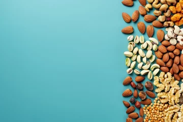 Fotobehang Mix of different types of nuts and dried fruit, healthy food concept. Generative Ai. © annamaria
