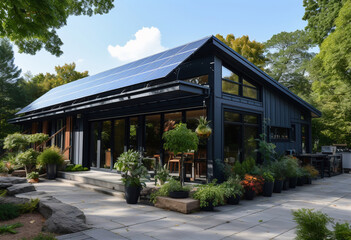 House with Solar Panels on the Roof. AI Generative