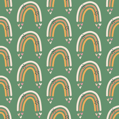 Cute hand drawn seamless pattern in boho style. Cartoon doodle print for nursery. Design for shower invitation card, birthday, children's party, book cover,